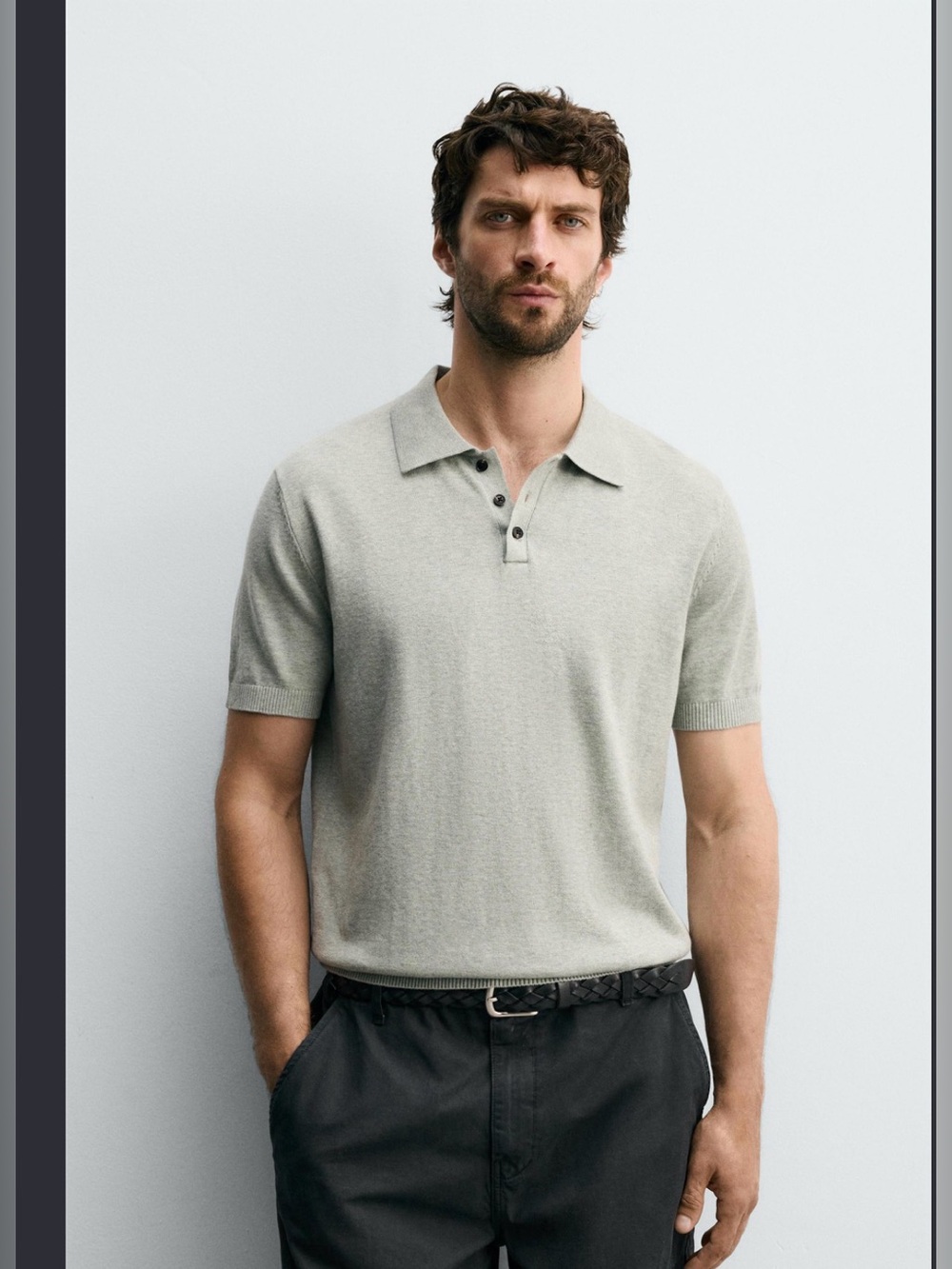 NWT Zara Fine Knit Polo Shirr Gray , size M